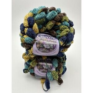 2 Skeins Lana Grossa Gnocchi Yarn 50g Brown Green Blue Pom Pom New Vintage
